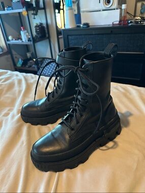 Moncler Leather Lace-Up Combat Boots